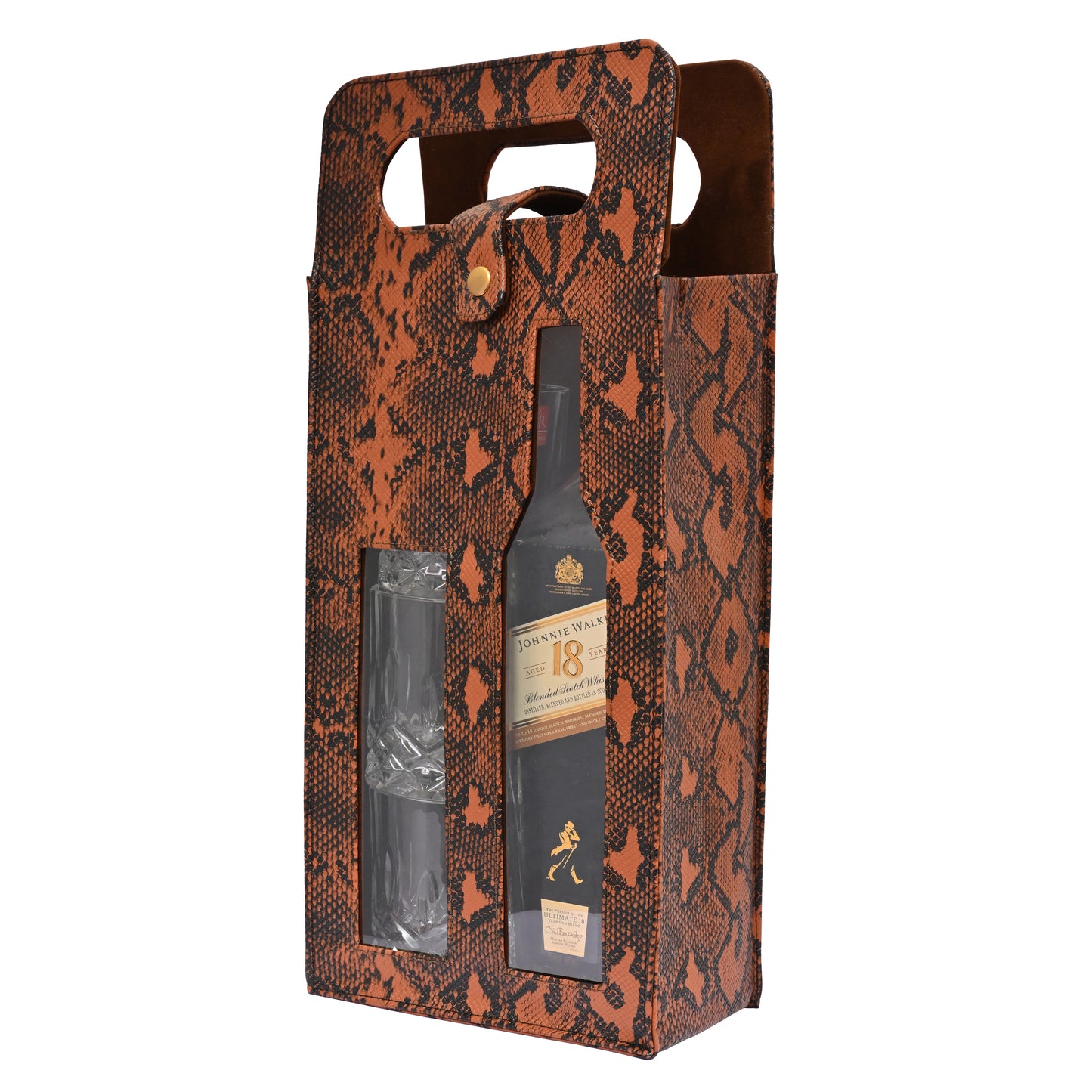 Vegan PU Leather Wine, Whisky Bottle Holder | Bottle Holder | Premium Brown Snake Print Vegan Leather