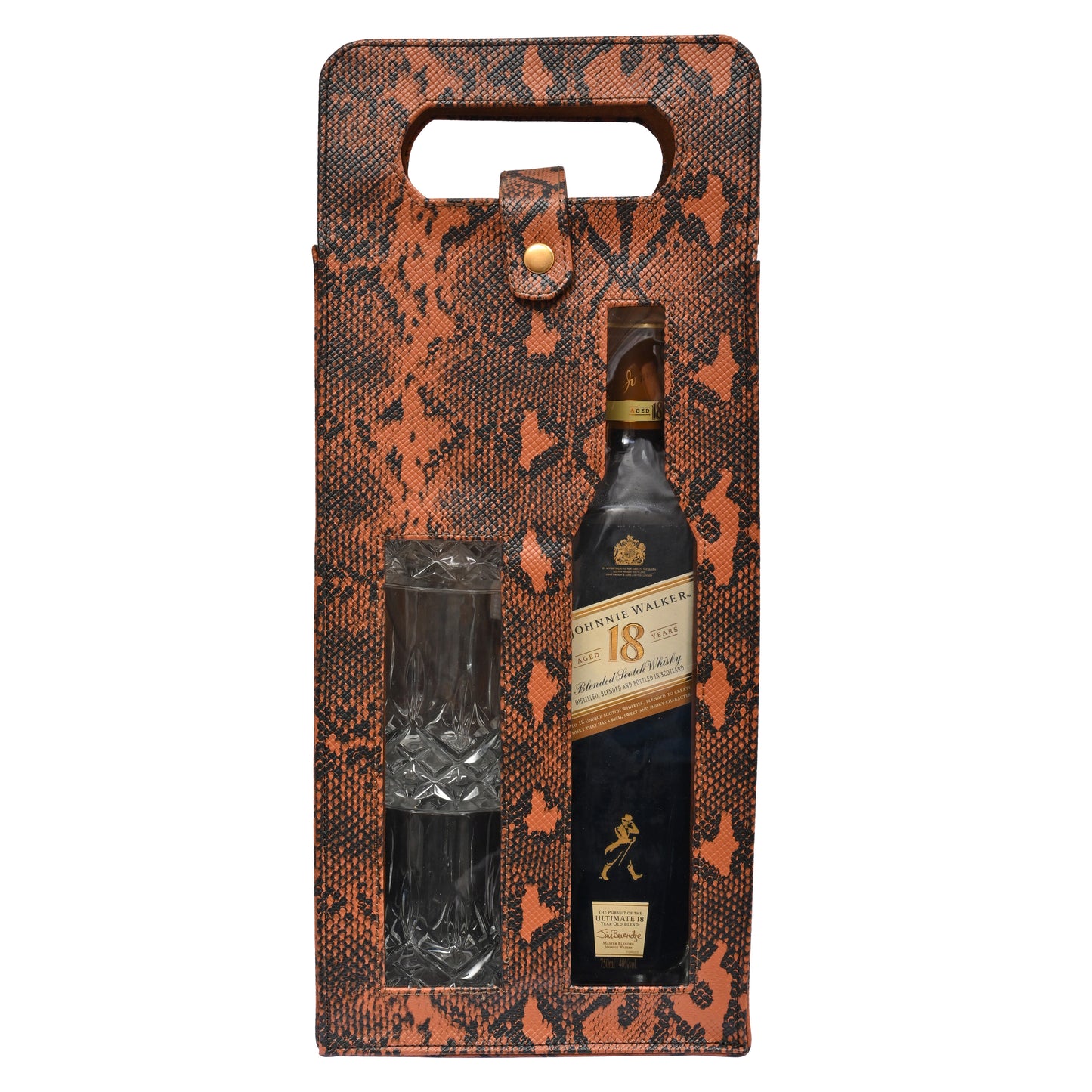 Vegan PU Leather Wine, Whisky Bottle Holder | Bottle Holder | Premium Brown Snake Print Vegan Leather