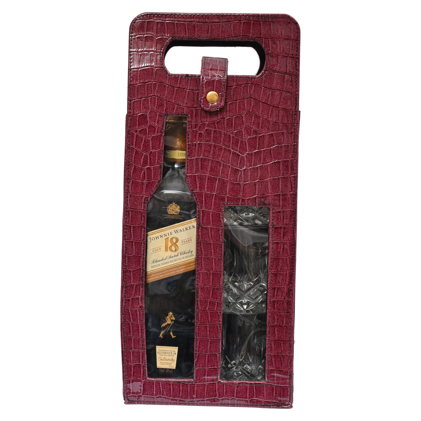 Vegan PU Leather Wine, Whisky Bottle Holder | Bottle Holder | Premium Maroon Croco Vegan Leather