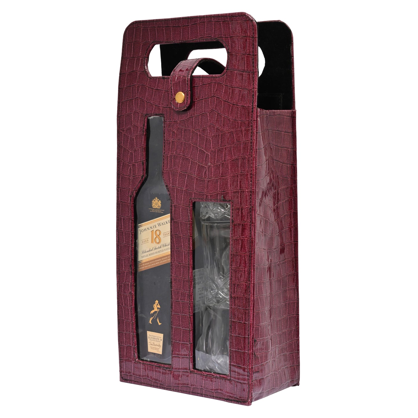 Vegan PU Leather Wine, Whisky Bottle Holder | Bottle Holder | Premium Maroon Croco Vegan Leather