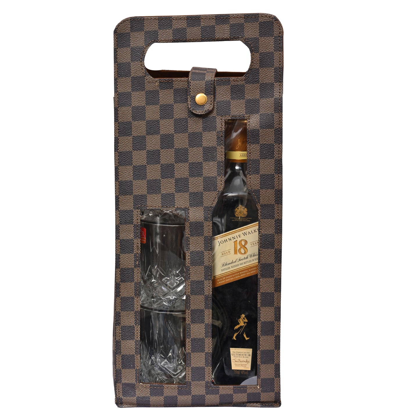 Vegan PU Leather Wine, Whisky Bottle Holder | Bottle Holder | Premium Black & Brown Print Vegan Leather