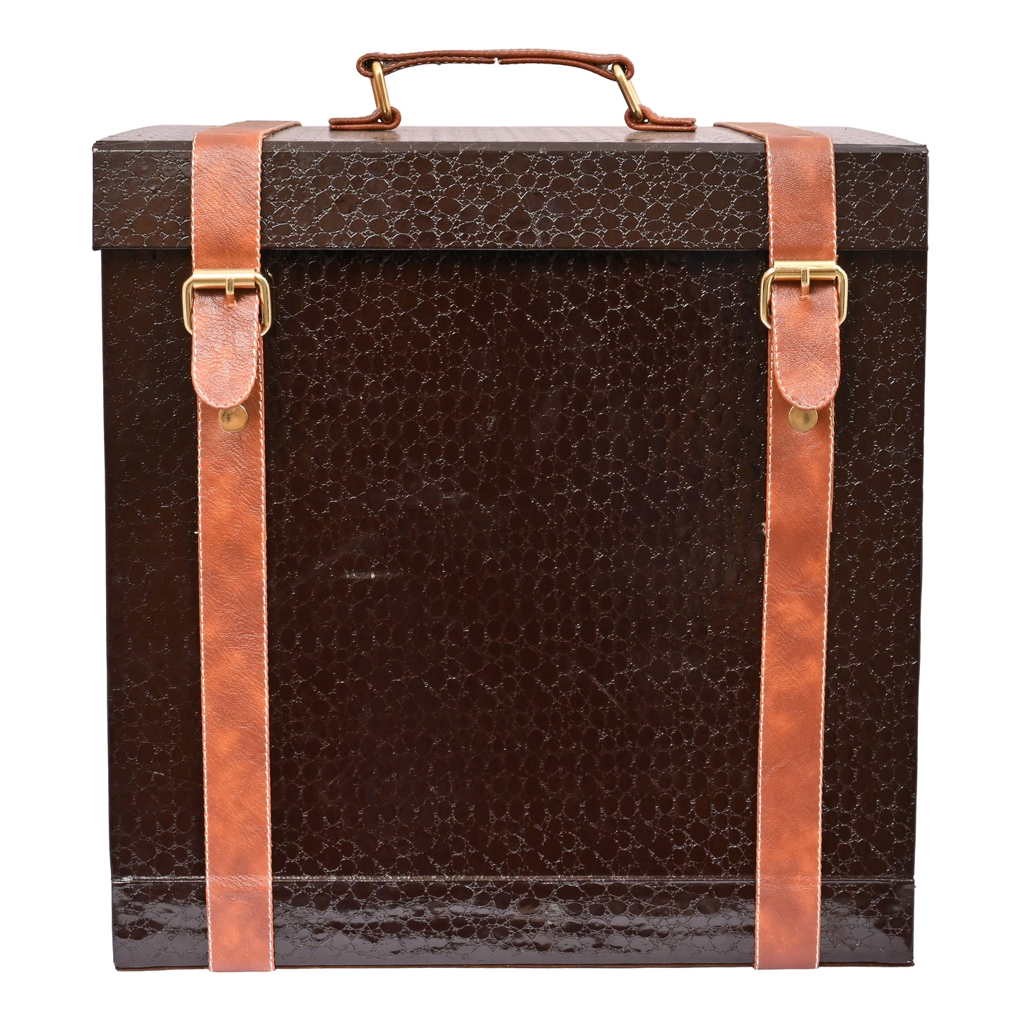 Vegan Leatherette Portable Bar Box with Accessories | 4 Whisky Glasses | Bar Box | Mini Bar for Home | Bar Box for Picnic | ( PU Leather Finish Brown Croco)