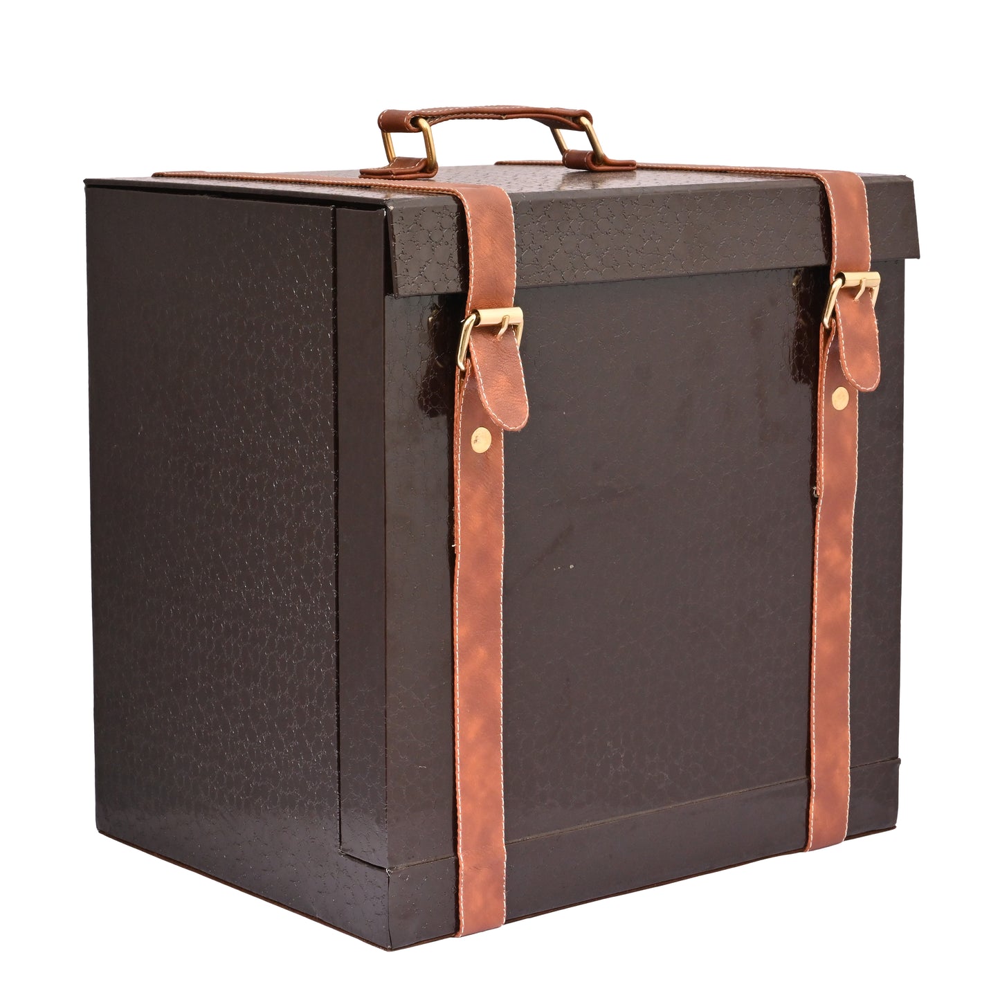 Vegan Leatherette Portable Bar Box with Accessories | 4 Whisky Glasses | Bar Box | Mini Bar for Home | Bar Box for Picnic | ( PU Leather Finish Brown Croco)