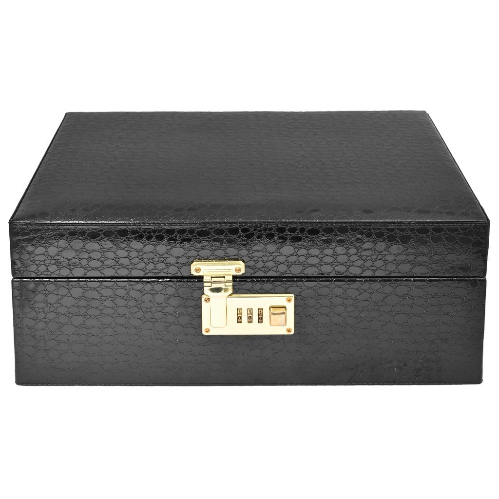 Vegan Leatherette Portable Bar Box with Accessories | 6 Whisky Glasses | Bar Box | Mini Bar for Home ( PU Leather Finish Black Croco)