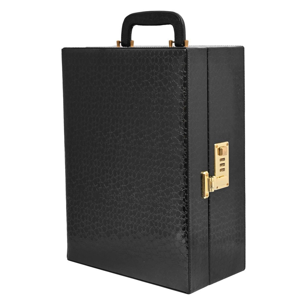 Vegan Leatherette Portable Bar Box with Accessories | 6 Whisky Glasses | Bar Box | Mini Bar for Home ( PU Leather Finish Black Croco)