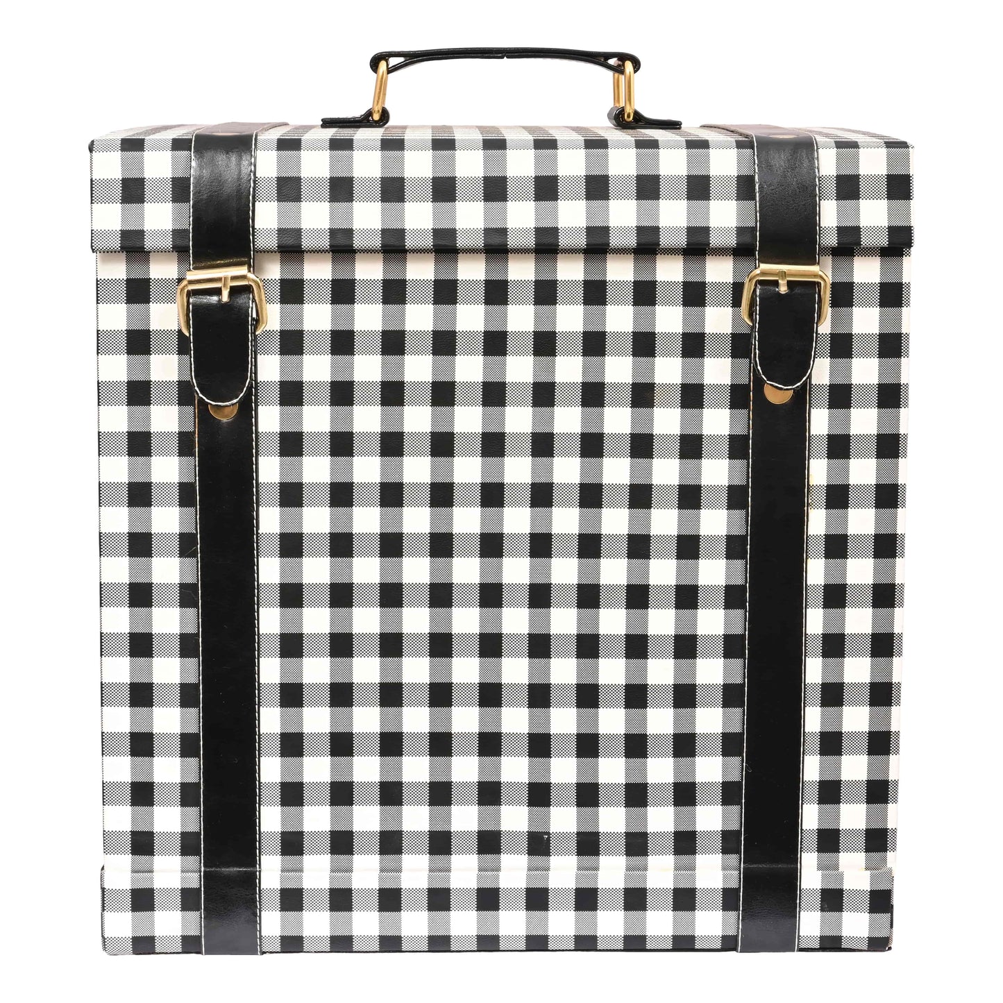 Vegan Leatherette Portable Bar Box with Accessories | 4 Whisky Glasses | Bar Box | Mini Bar for Home | Bar Box for Picnic | ( PU Leather Finish Black & White Check)