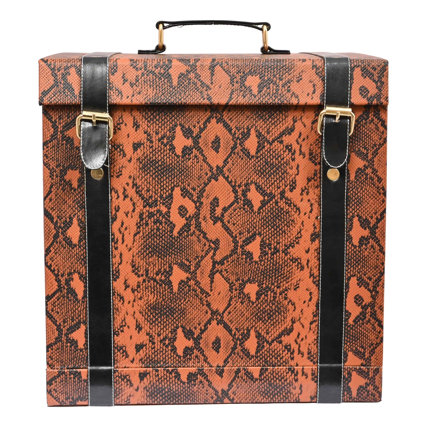 Vegan Leatherette Portable Bar Box with Accessories | 4 Whisky Glasses | Bar Box | Mini Bar for Home | Bar Box for Picnic | ( PU Leather Finish Brown Snake Print)