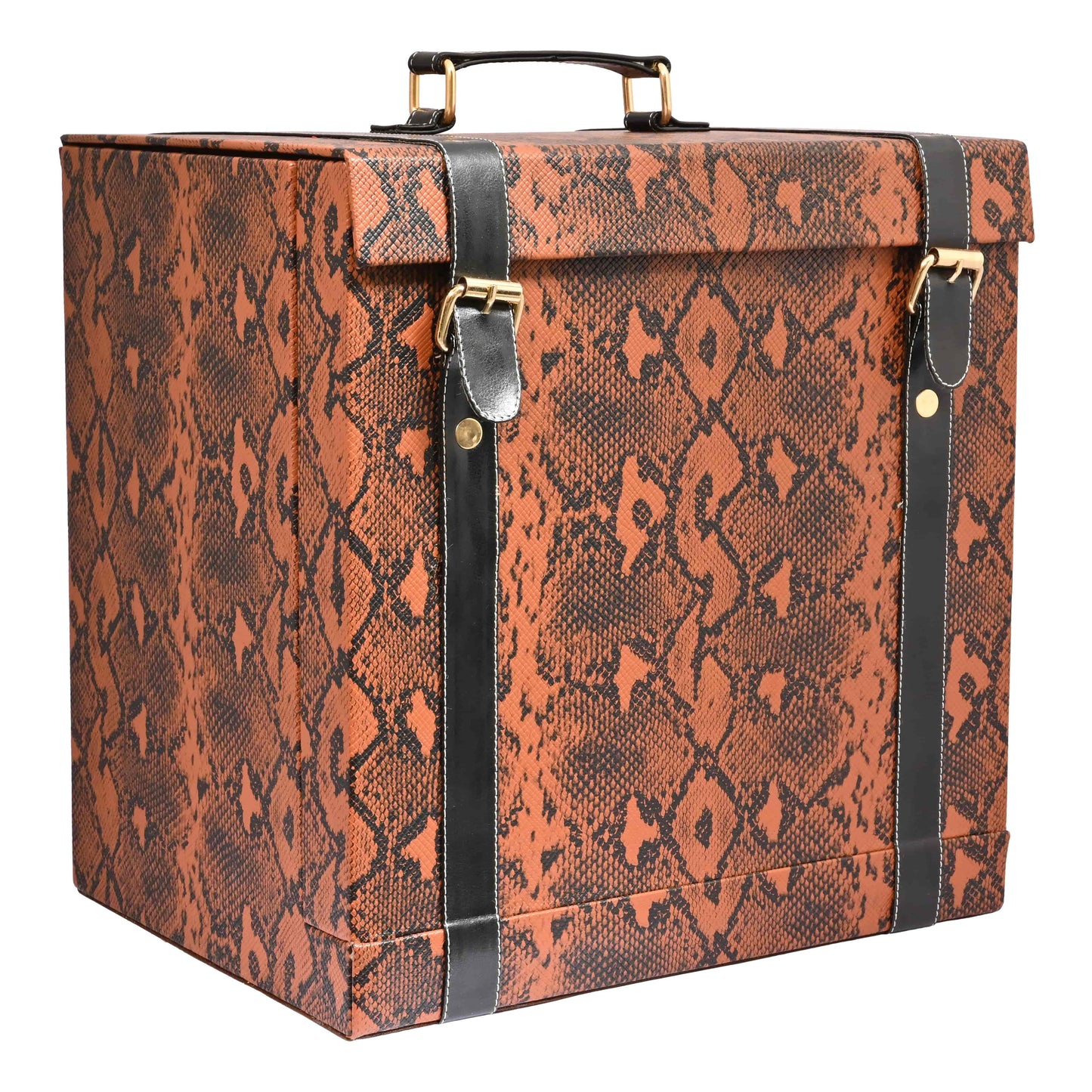 Vegan Leatherette Portable Bar Box with Accessories | 4 Whisky Glasses | Bar Box | Mini Bar for Home | Bar Box for Picnic | ( PU Leather Finish Brown Snake Print)