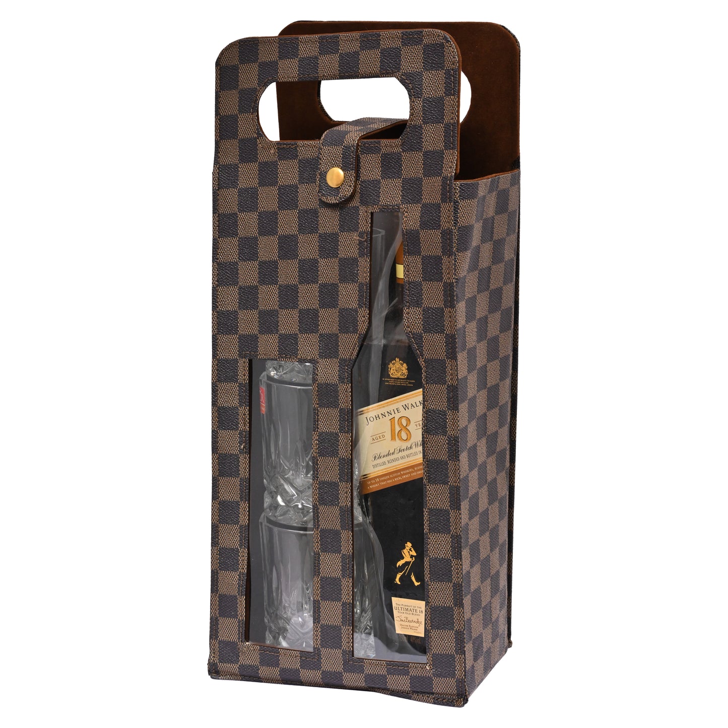 Vegan PU Leather Wine, Whisky Bottle Holder | Bottle Holder | Premium Black & Brown Print Vegan Leather