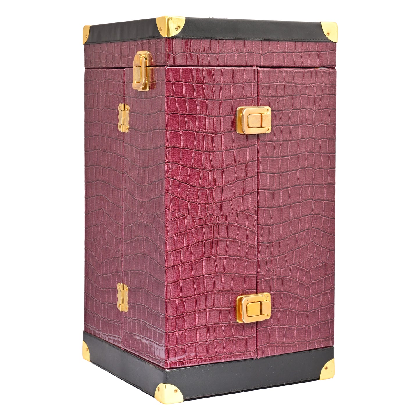 Vegan Leatherette Portable Bar Box with Accessories | 4 Whisky Glasses | Bar Box | Mini Bar for Home | Front Open Luxury Bar Box | ( PU Leather Finish Premium Maroon Colour)