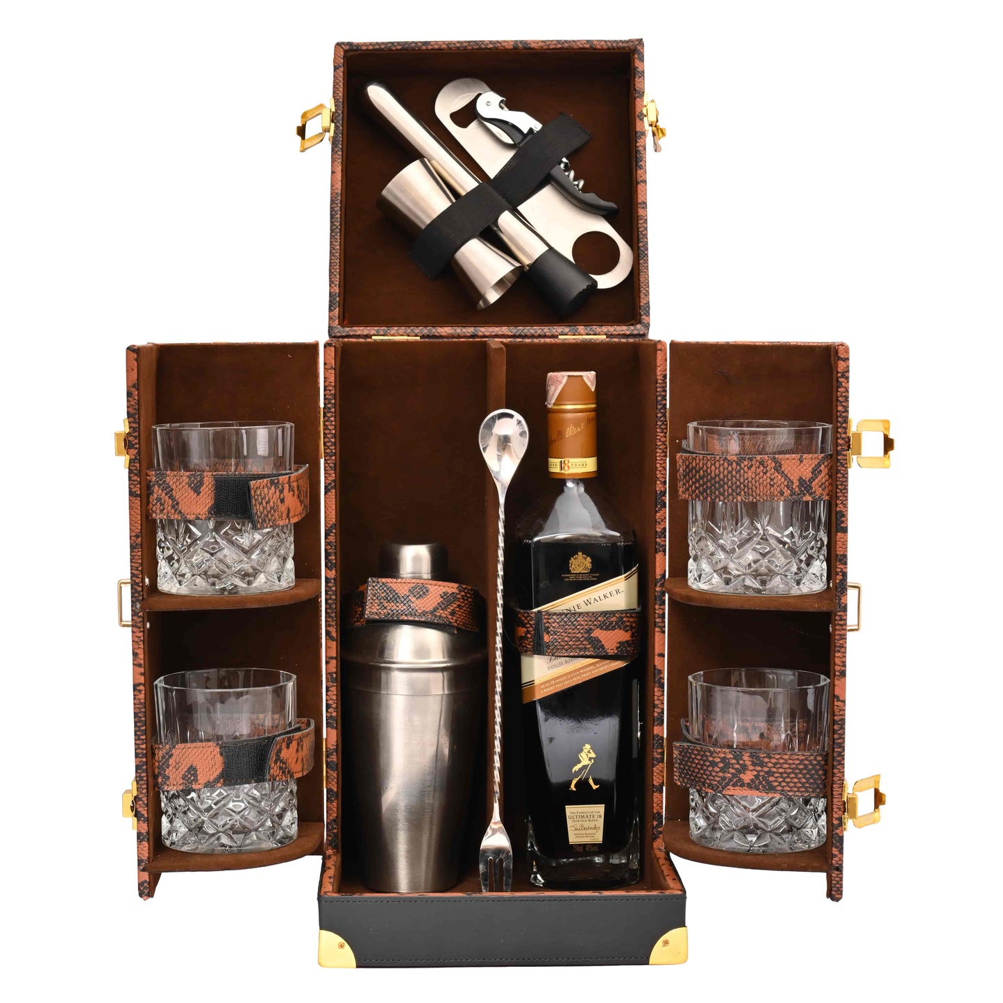 Leatherette (Snake Print Vegan PU Leather) Portable Bar Set