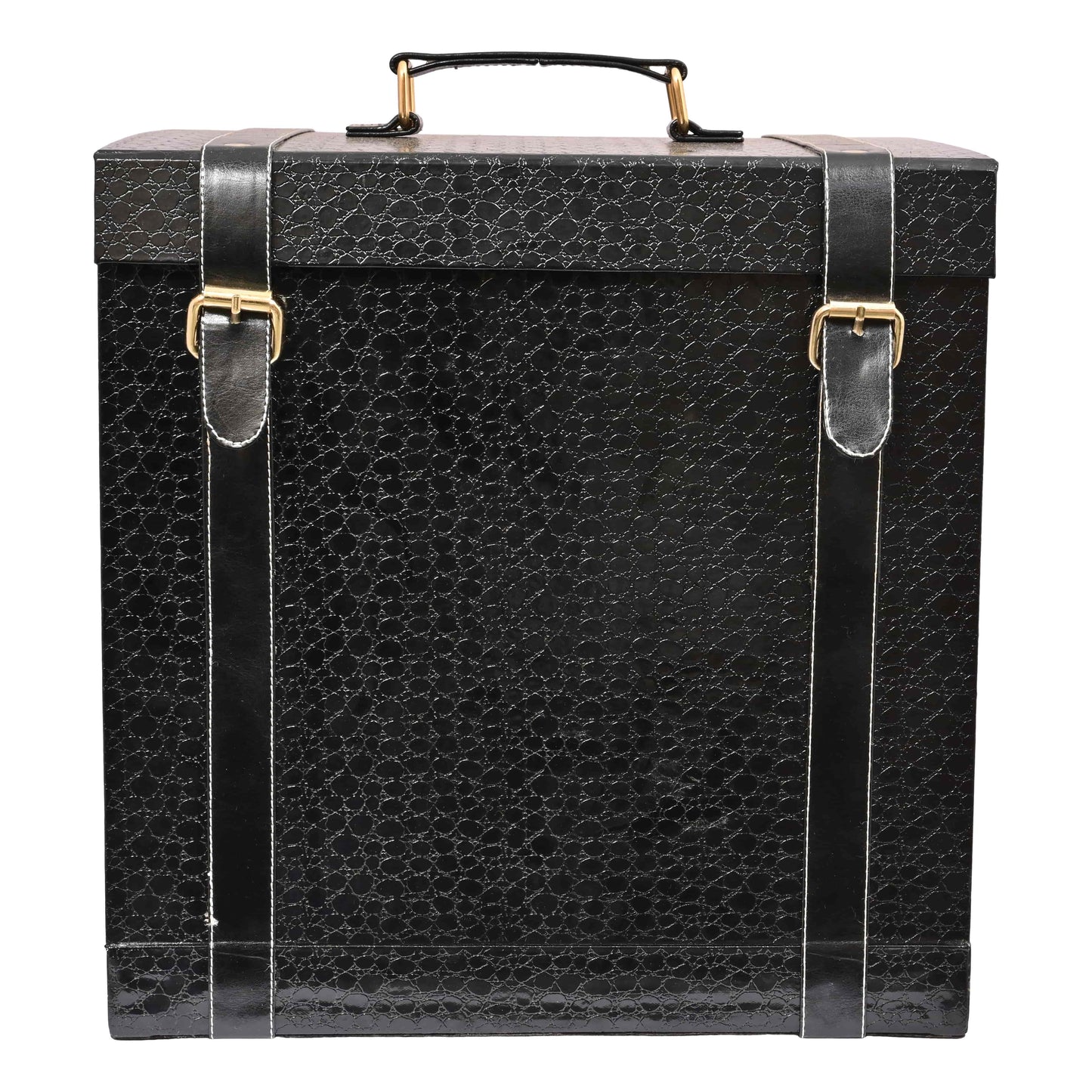 Vegan Leatherette Portable Bar Box with Accessories | 4 Whisky Glasses | Bar Box | Mini Bar for Home ( PU Leather Finish Black Croco)