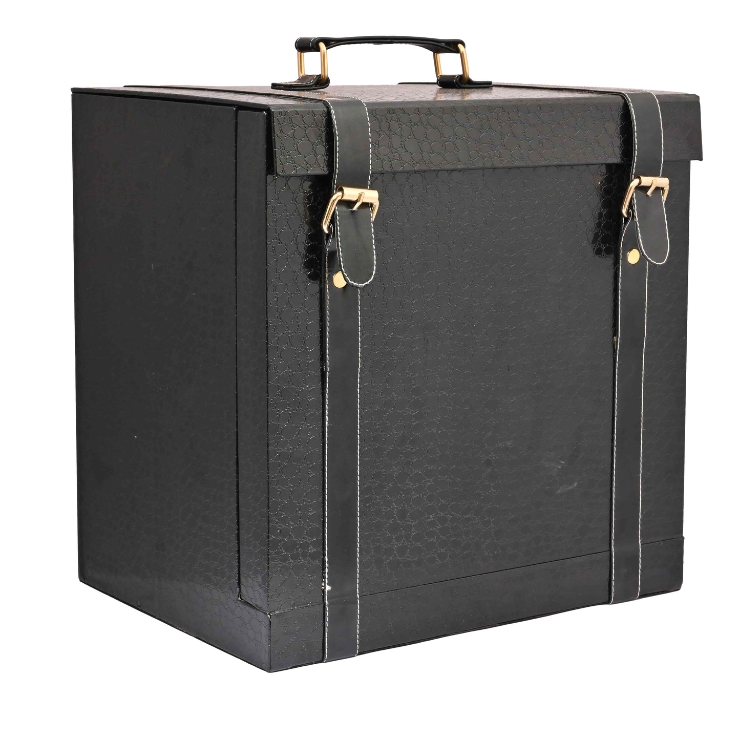 Vegan Leatherette Portable Bar Box with Accessories | 4 Whisky Glasses | Bar Box | Mini Bar for Home ( PU Leather Finish Black Croco)