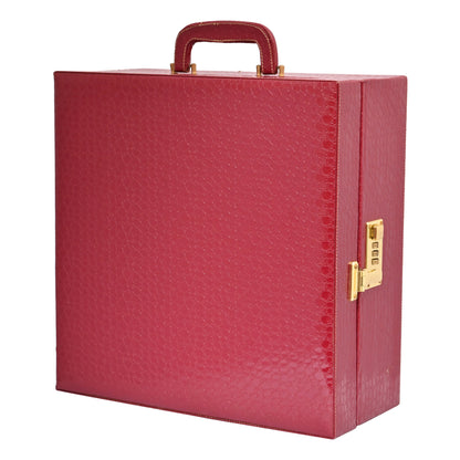 The Purple Box Vegan leatherette Portable Bar Box with Accessories with 4 Whisky Glasses | Min Bar for Home (Cherry) Closed View 