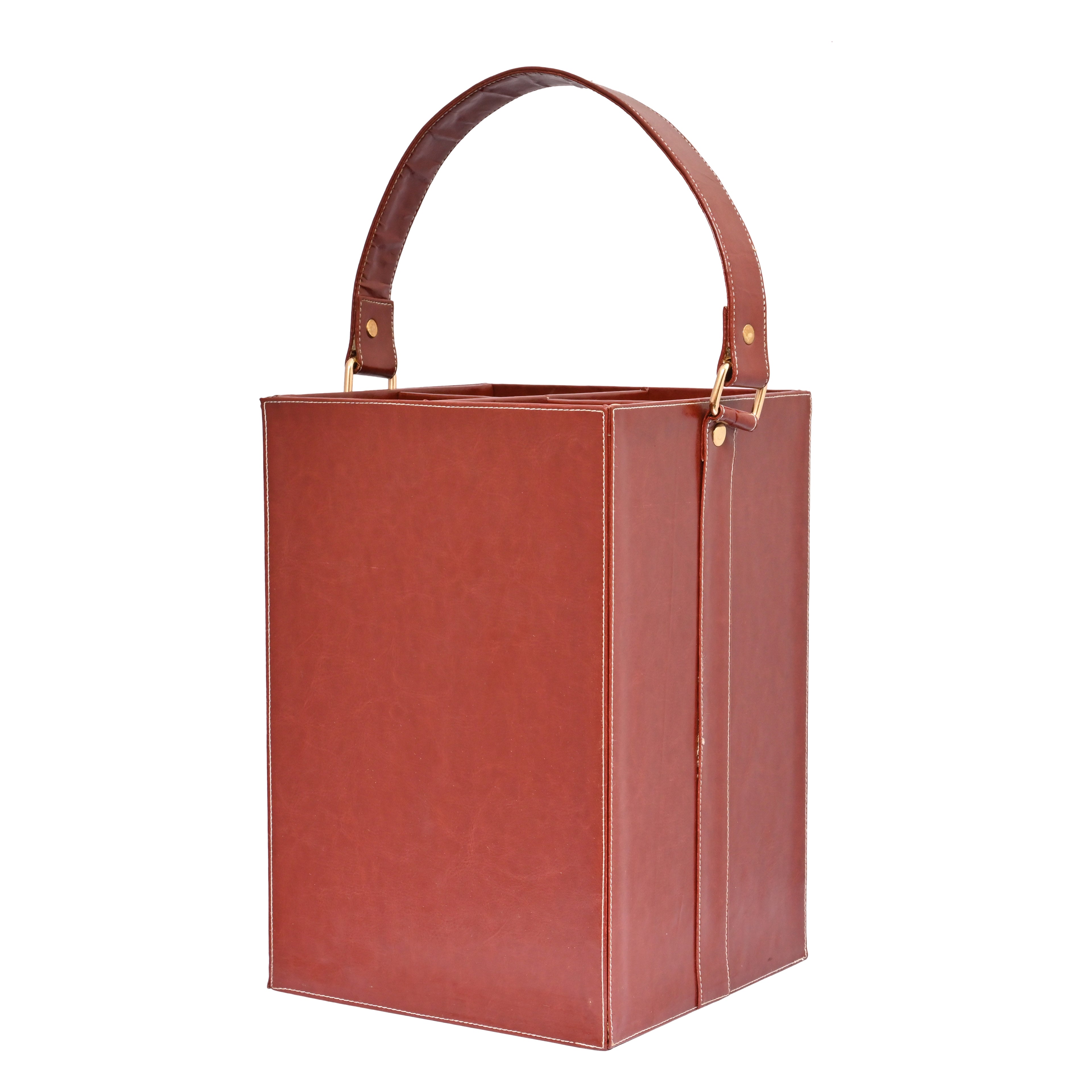 4 Bottle Premium Wine Holder | Vegan PU Leather | Brown