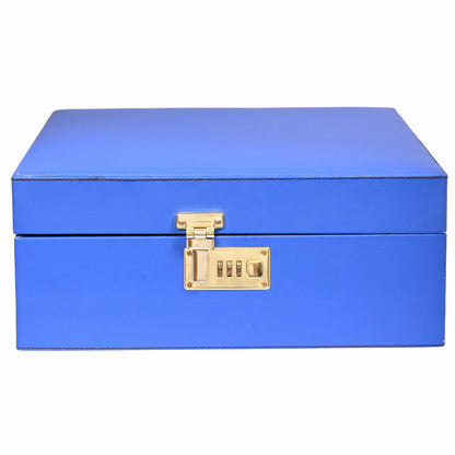 Vegan Leatherette Portable Bar Box with Accessories | 6 Whisky Glasses | Bar Box | Mini Bar for Home ( PU Leather Finish BLUE)