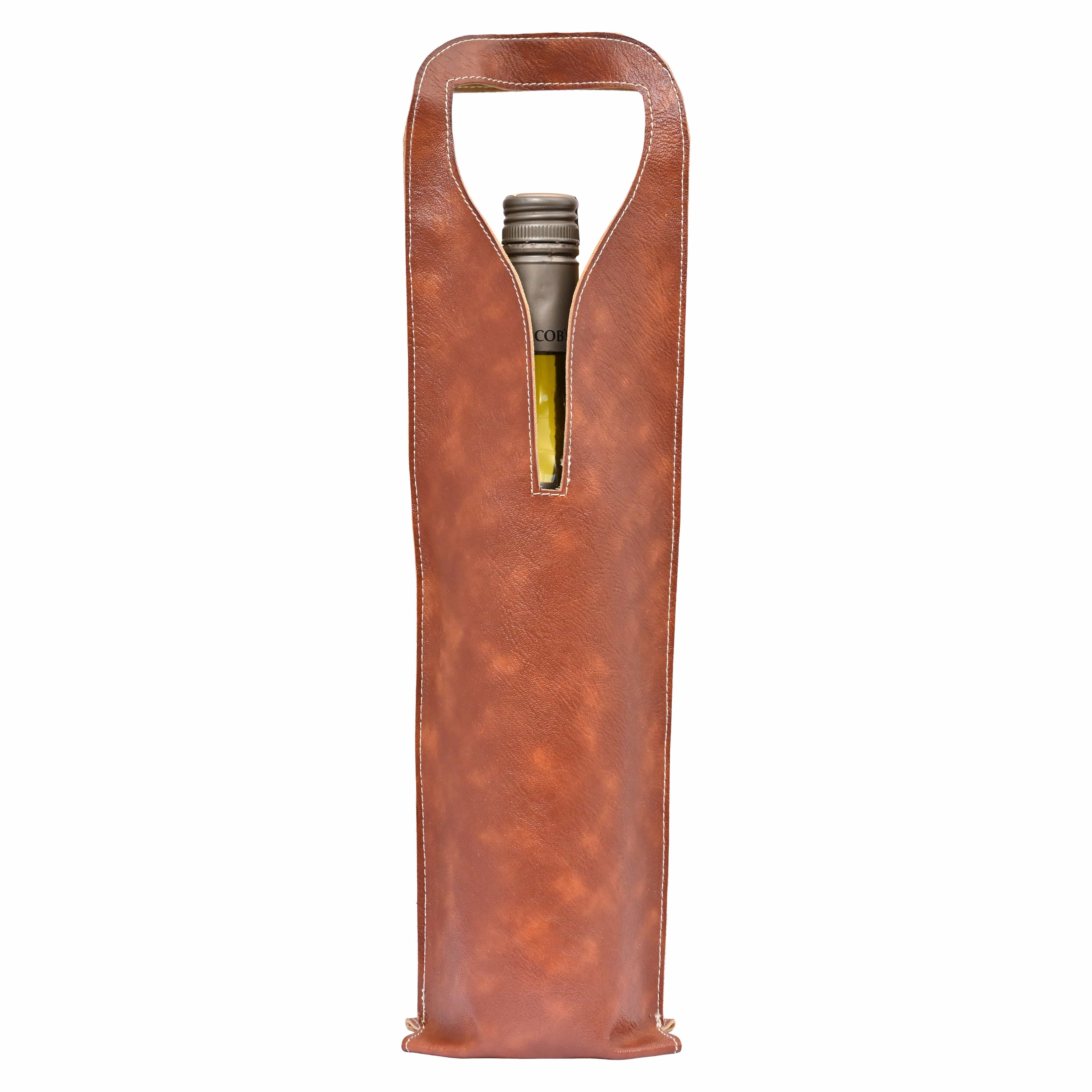 Faux Vegan Leather Wine/Bottle Holder - Brown