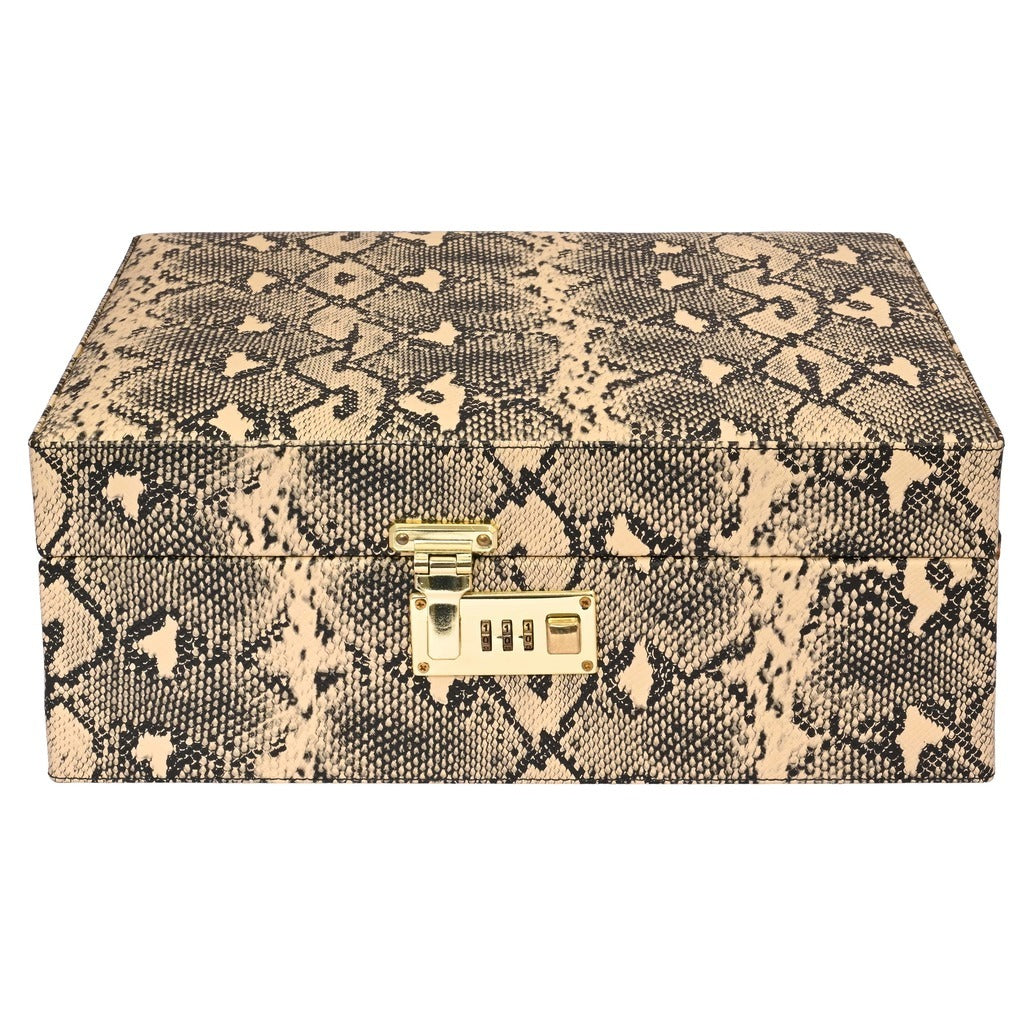 Vegan Leatherette Portable Bar Box with Accessories | 6 Whisky Glasses | Bar Box  | Mini Bar for Home ( Vegan PU Leather Finish Cream Snake Print)