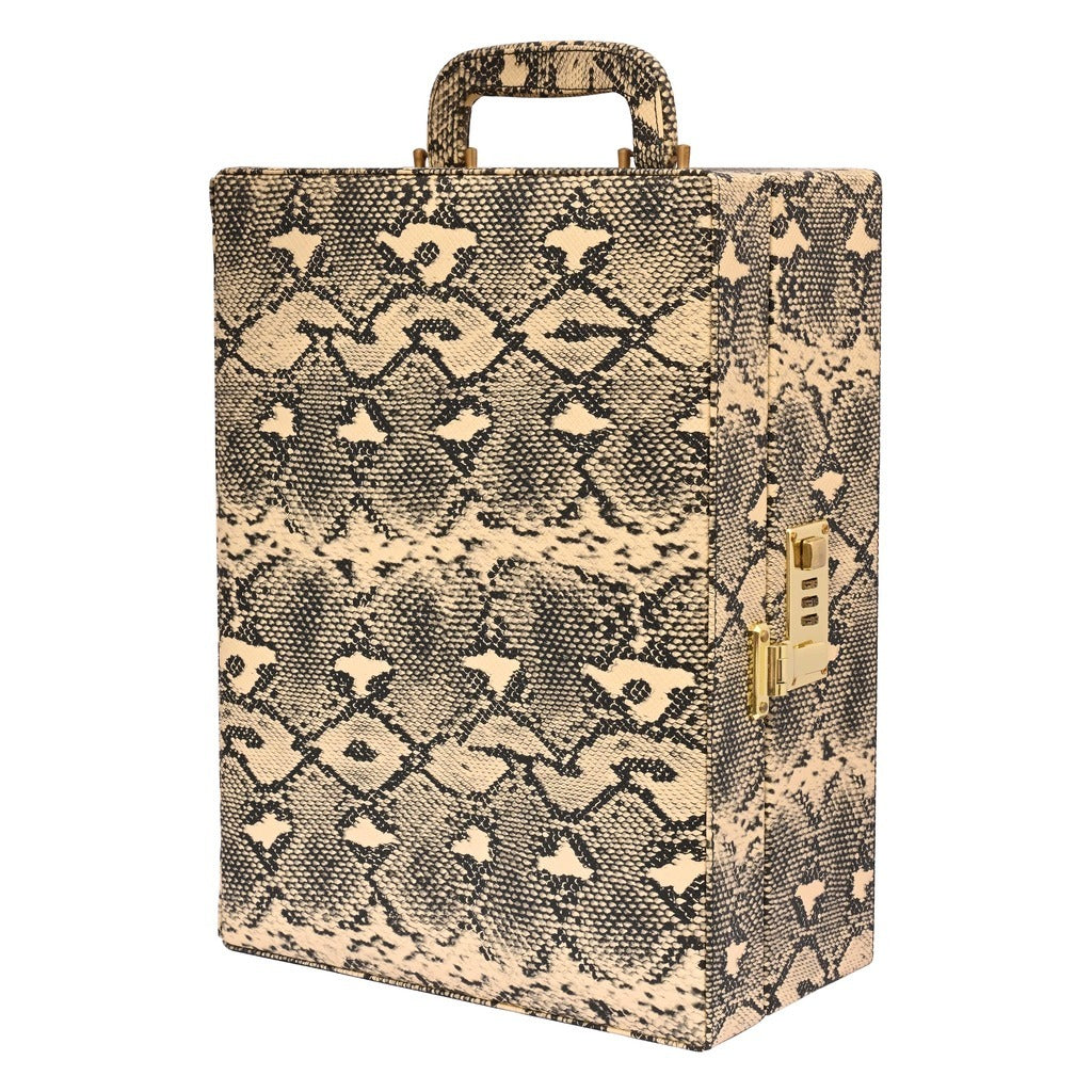 Vegan Leatherette Portable Bar Box with Accessories | 6 Whisky Glasses | Bar Box  | Mini Bar for Home ( Vegan PU Leather Finish Cream Snake Print)
