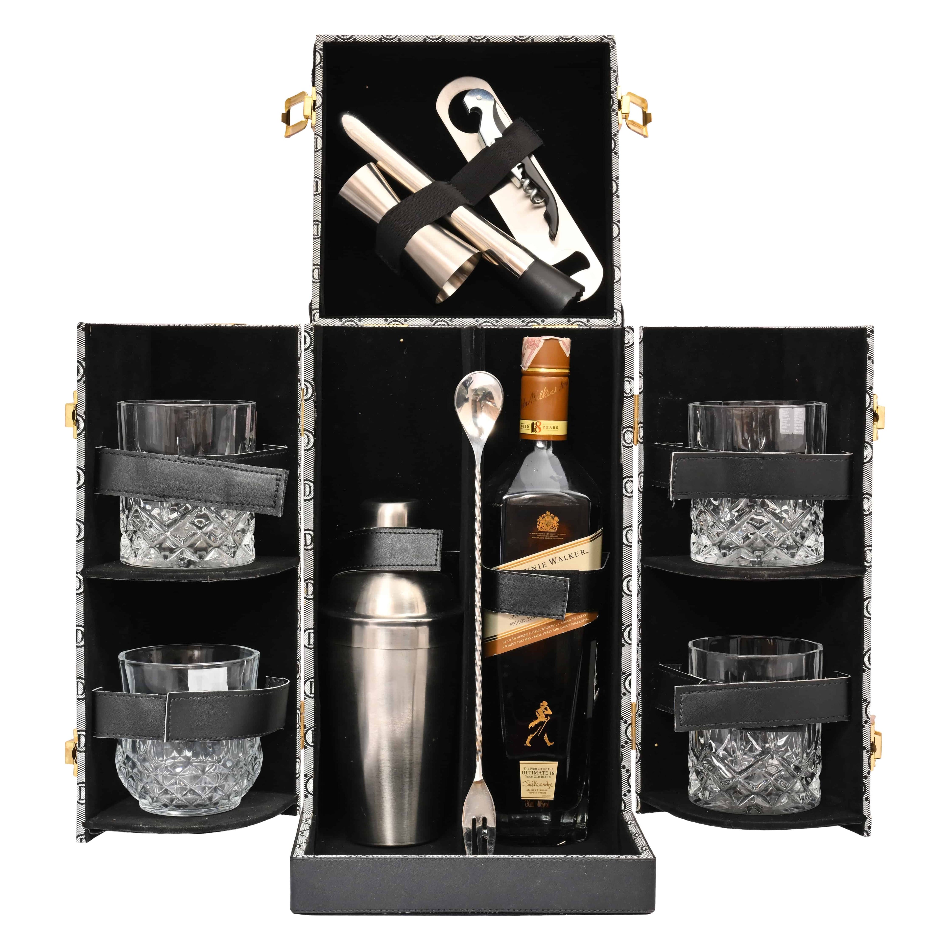 The Purple Box Vegan Leatherette (Grey and Black Finish) Portable Bar Set